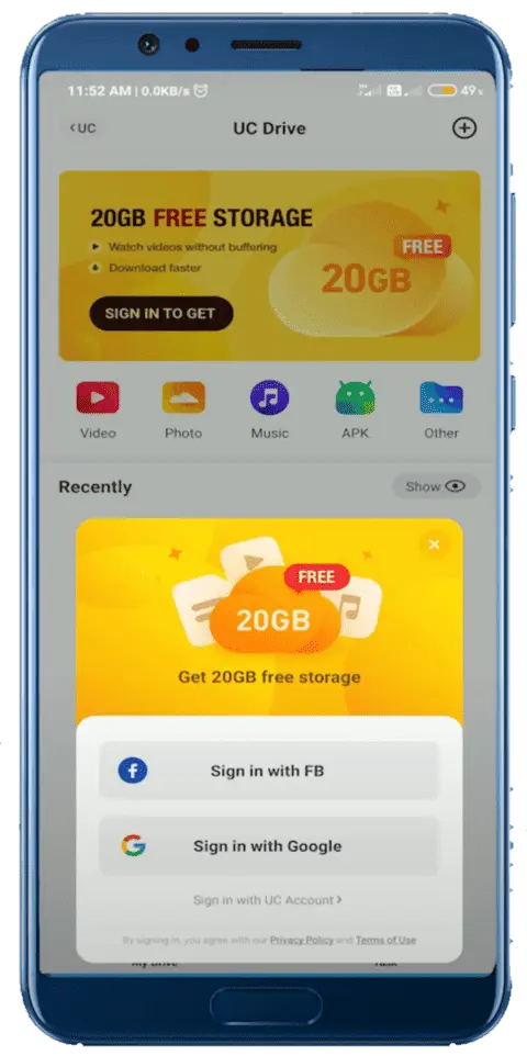 UC Browser Free Cloud Storage 3